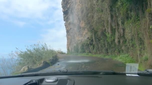 Lavagem Carro Cachoeira Natural Extrema Nas Rochas Madeira — Vídeo de Stock