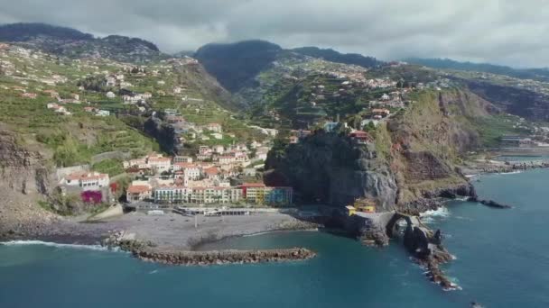 Aerial Charming Idyllic Town Ponta Sol Coast Madeira — Vídeos de Stock