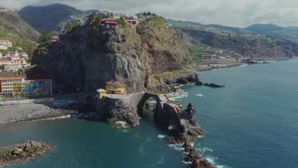 Serene Scenery Calm Blue Water Idyllic Coast Madeira Aerial — Video