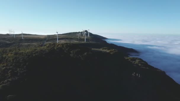 Wiatraki Pobliżu Punktu Widokowego Bica Cana Wyspa Madera Portugalia — Wideo stockowe