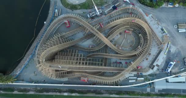 Slow Spriraling View Rollercoaster Construction Themepark — Stok video