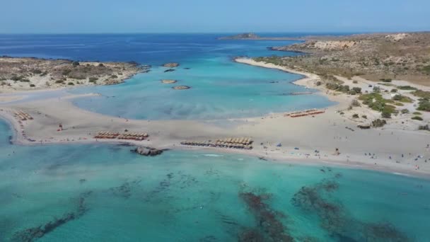 Aerial View Paradise Vacation Turquoise Sea Elafonisi Crete Idyllic Place — 图库视频影像