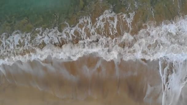 Aerial Vertical View Matadouro Beach Waves Breaking Seashore Portugal — Vídeo de Stock