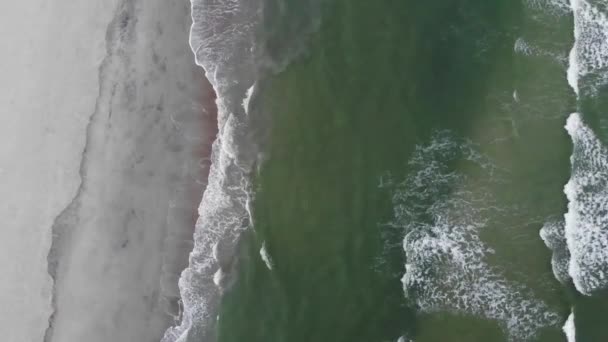 Beach Waves Crashing Shore Line Coast Sand Tide Pool Aerial — Vídeos de Stock
