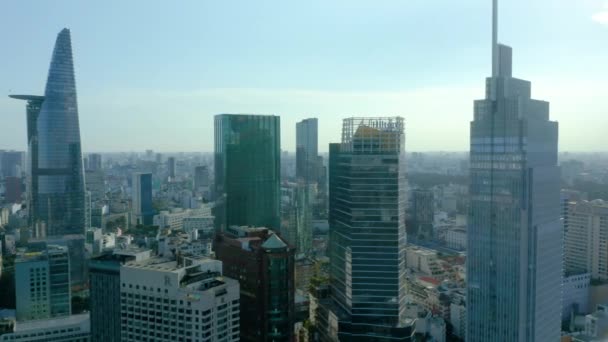 Drone Tracking Shot Chi Minh City Skyline Symbol Modern Vietnam — Video