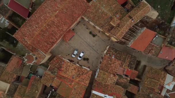 Overhead Drone Shot Main Square Typical Village Spain — Wideo stockowe