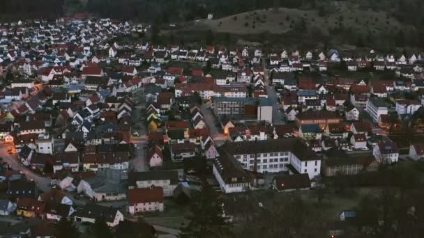 Established Drone Shot Driving Cars City Evening High Angle Aerial — Stockvideo