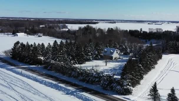 Quaint Home Tucked Snow Winter Trees — Video Stock