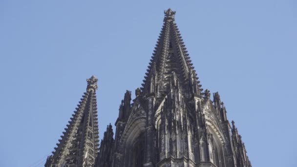 Shot Top Cologne Cathedral Bright Blue Sky — Stockvideo