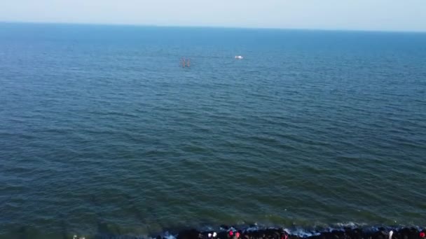 Arial View Mahatma Gandhi Statue Rock Beach Pondicherry White Structure — Stockvideo