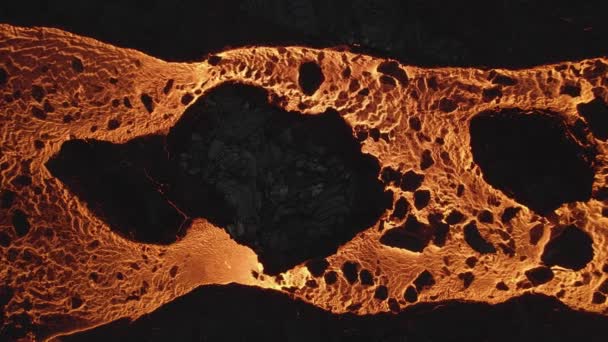 Lava River Flowing Slowly Black Solidified Rocks Aerial Top Static — Stock videók