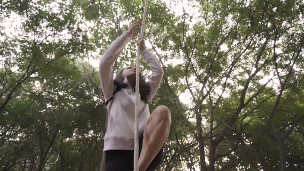 Sporty Gymnast Performs Exercises Rope Sportswear Concept Power Strength Healthy — Stok video