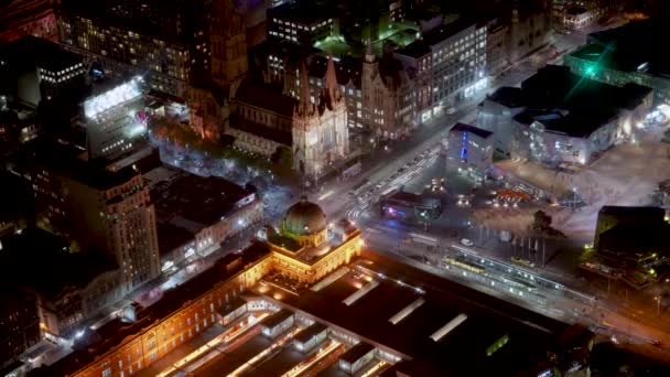 Timelapse Nocturno Con Estación Flinders Catedral Paul Plaza Federación Ciudad — Vídeos de Stock