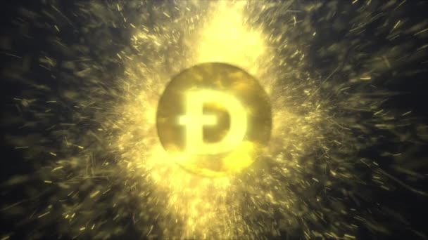 Dogecoin Cryptocurrency Golden Sparks Particles Logo Reveal Prores Dalam Bahasa — Stok Video