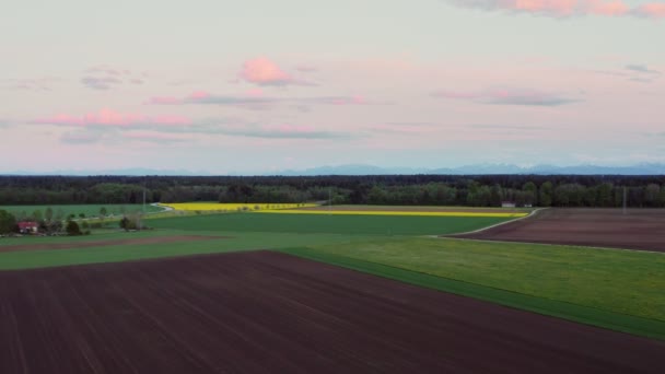Springtime Slow Rising Flight Idyllic Rural Landscape Southern Germany Yellow — Stockvideo