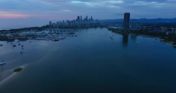 Glorious Gold Coast Dawn Drone Ove Broadwater Australia Colour — Stock Video
