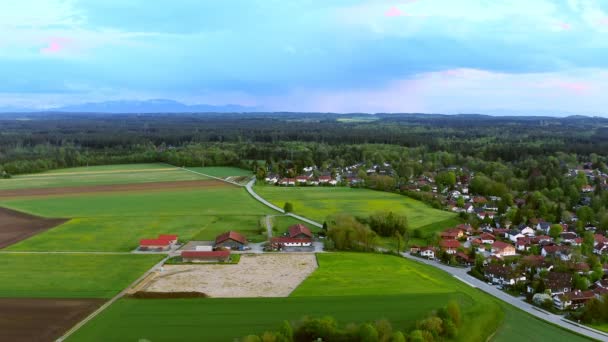 Timelapse Aerial View Springtime Green Village Southern Bavaria Oberhaching — Stock video