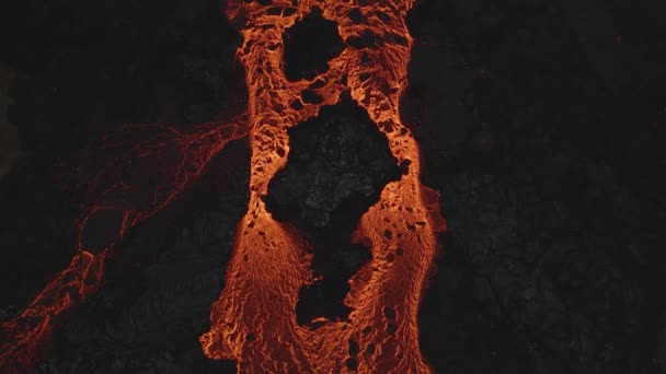 Incredible River Red Lava Flowing Volcanic Rocks Iceland Aerial Top — Video Stock