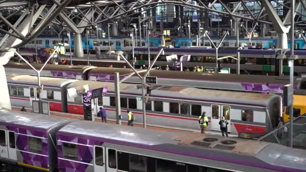 Day View Melbourne Footage Southern Cross Station Spencer Street Trains — 비디오