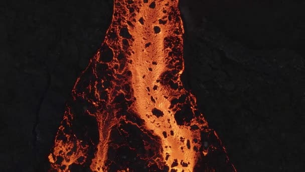 Lava River Flowing Black Volcanic Landscape Aerial Top Rising — Stock video