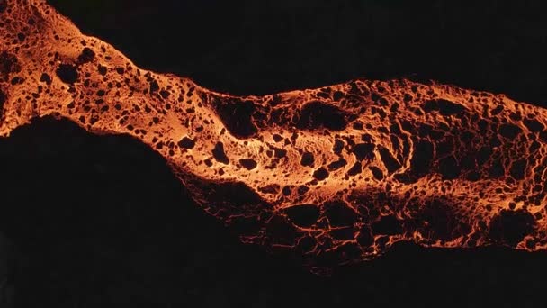 Aerial Drone Descendent River Glowing Lava — Stock videók