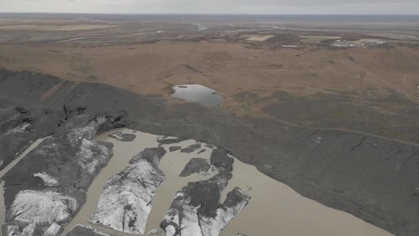 Svinafellsjokull Glacier Lagoon Surrounding Landscape Iceland Aerial View — 비디오