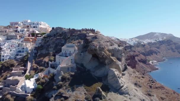 Greek Village Oia Santorini Island Greece Aerial — Stock Video