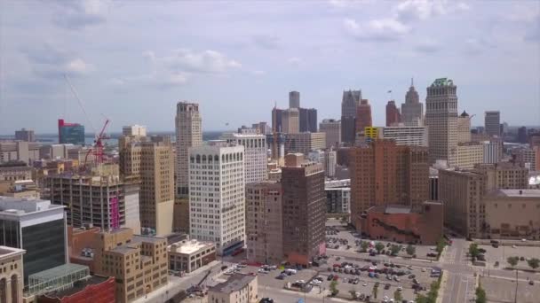 Drone Shot Downtown Detroit Skyline – stockvideo