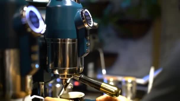 Professional Barista Making Specialty Coffee Preparing Extract Espresso Shot — Vídeos de Stock