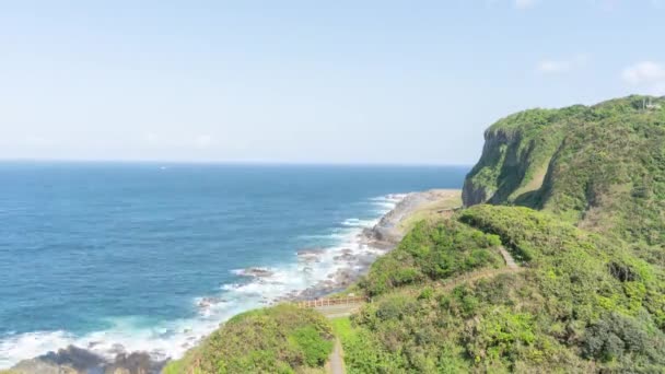 Timelapse Cliff Nature Waves Ocean Rocks Formations Keelung Wangyou Valley — 비디오