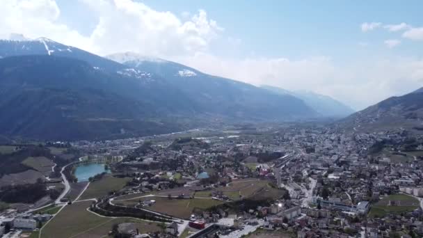 Bird Eye View Beautiful Little Mountain Village Sierre Valais Switzerland – Stock-video