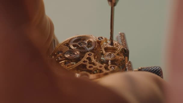 Watchmaker Unscrew Remove Balance Wheel Hairspring Macro — Stock video