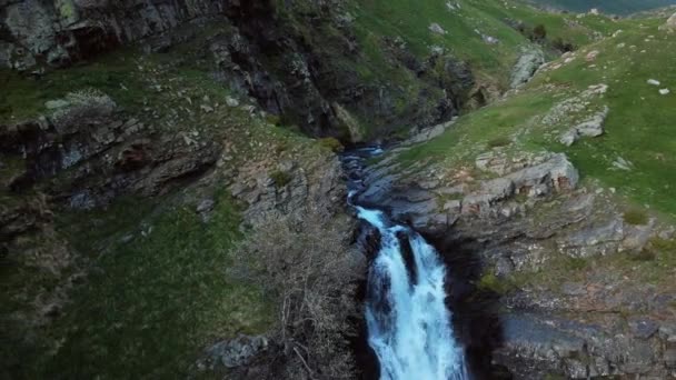 Aerial View Mountain Waterfall Spring — Stockvideo