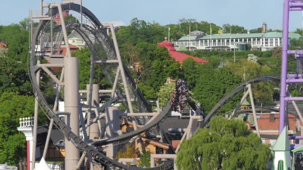 Stockholm Sweden 2021 Slow Motion Footage New Roller Coaster Monster — Stockvideo