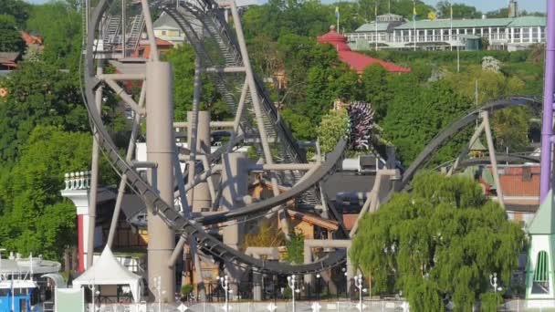 Stockholm Sweden 2021 Slow Motion Footage New Roller Coaster Monster — Αρχείο Βίντεο