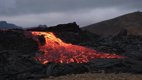 Primordial Natural Landscape Lava River Flowing Rapidly Static View — Stock video