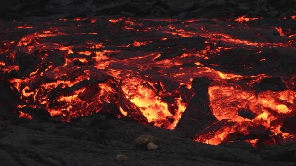 Primordial Scenic Landscape Fiery Red Lava River Panning — Stock Video