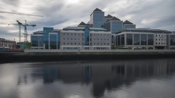 Panorama Time Lapse Daytime Road Traffic People Walking Dublin City — Vídeos de Stock