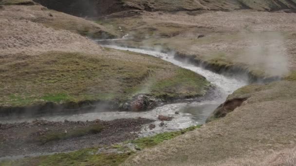 Steaming Water Reykjadalur Hot Springs Iceland Static View — Vídeo de Stock