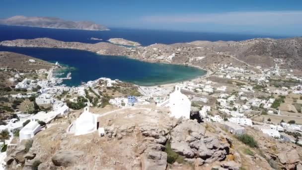 Aerial View Top Chora Village Greek Flag Sea Town View — Stockvideo