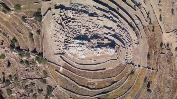 Aerial Bird Eye Video Taken Drone Iconic Prehistoric Settlement Skarkos – stockvideo