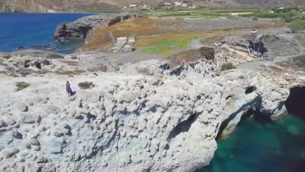 Klippen Und Strand Papafragas Beach Milos Griechenland — Stockvideo