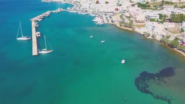 Aerial View Adamas Town Port Milos Island Blue Sea Sailing — Vídeo de Stock