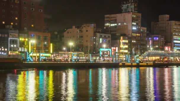 Cityscape Night Time Lapse Crowded City Keelung Harbor Taiwan Colorful — Vídeo de Stock