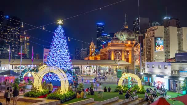 Time Lapse Christmas Tree Installation Federation Square Facing Flinders Street — Wideo stockowe