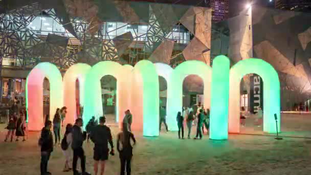 Time Lapse Sky Castle Inflatable Interactive Led Light Rainbow Arches — Stok video