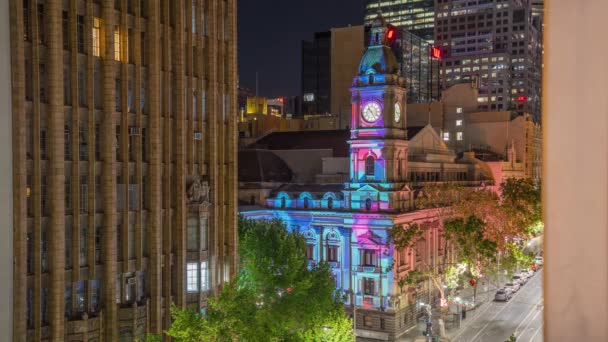 Night Time Lapse Christmas Projections Melbourne Town Hall Prince Alfred — Stock Video