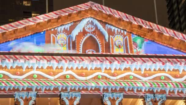 Close Roof Gable Night Time Lapse Melbourne Christmas Light Projections — Video