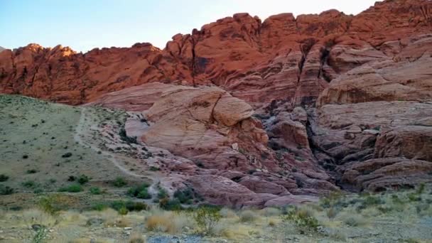 Ranní Panorama Turistické Stezky Red Rock Canyon — Stock video