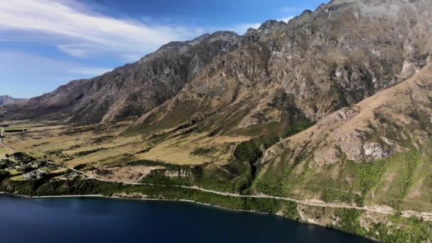 Τοπίο Από Ψηλά Βουνά Και Λίμνη Νέα Ζηλανδία Όμορφο Τοπίο — Αρχείο Βίντεο